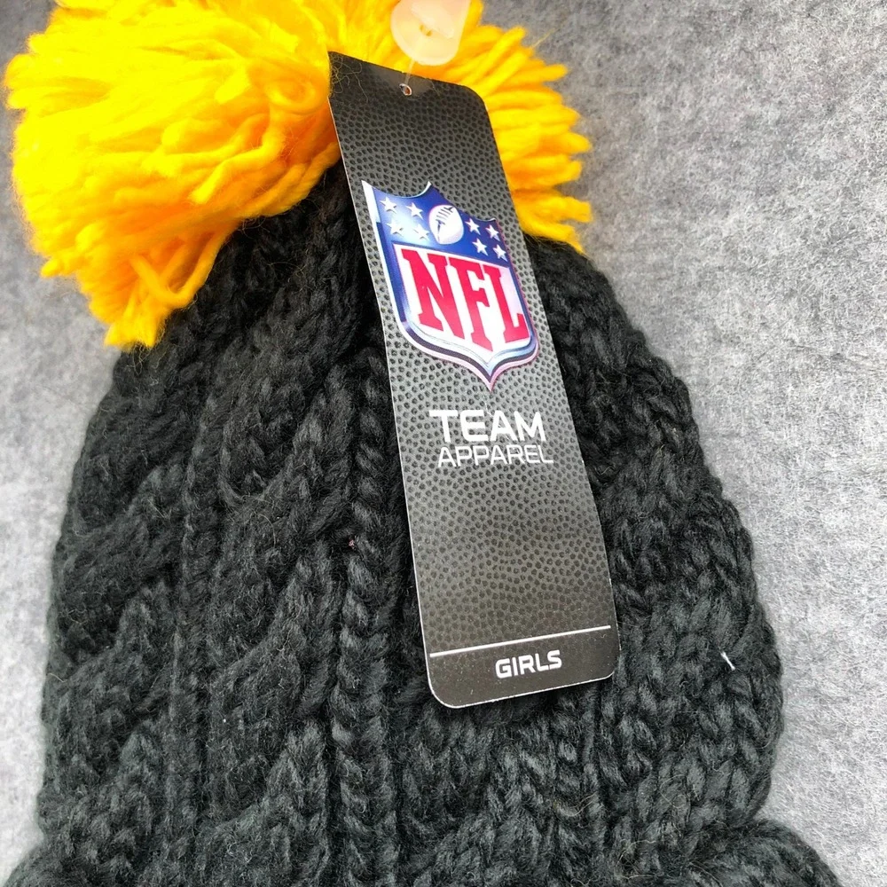 NWT NFL Pittsburgh Steelers Knit Pom Pom Beanie Hat Girls One Size Black Winter